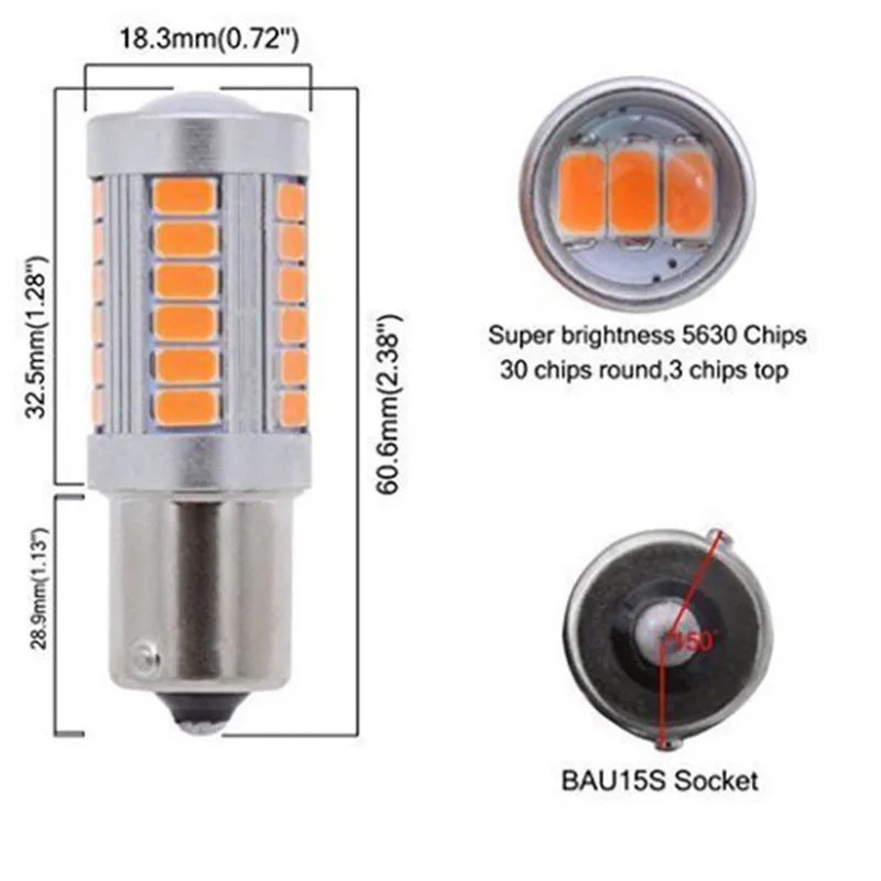 1 пара желтый P21W 1156 BA15S светодиодный лампы 5730 SMD лампа сигнала поворота Стоп сигнал