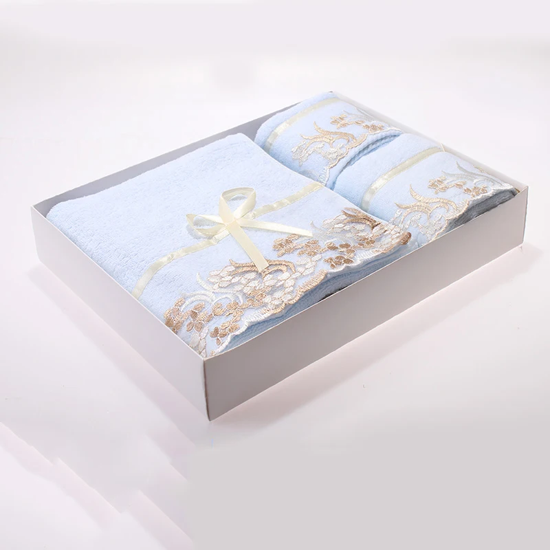 Свадебный банный набор полотенец в подарочной коробке, хлопковое кружевное полотенце для ванной, 3 предмета, банные полотенца для мужчин, банные полотенца для взрослых, 3DBH122V
