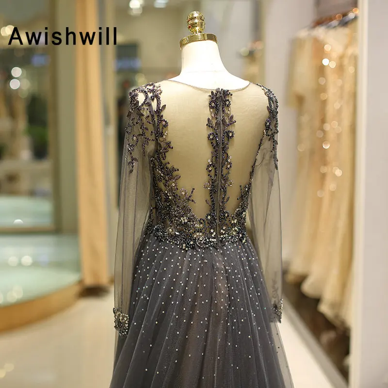 Элегантное Вечернее Платье-трапеция с бисером прозрачное вечернее платье