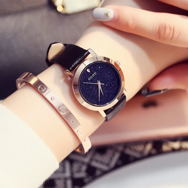 Роскошные модные Лидирующий бренд GUOU женские блестящие Кварцевые Часы наручные