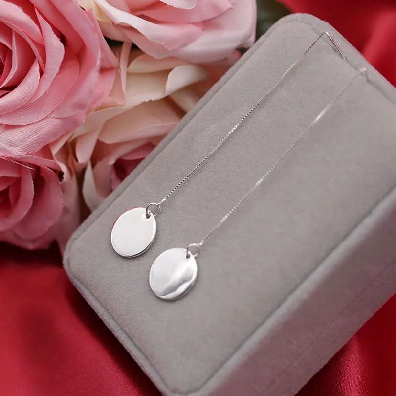 Charmily Authentic 925 Sterling Silver Geometric Shape Round Threader Drop Earrings For Party And Wedding Best Gift Love | Украшения и