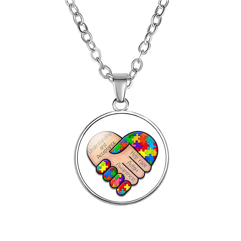 10 шт., Autism Momma I Love My Son Ribbon Association Sunshine Smile стеклянный подвесной брелок, цепочка, ожерелье, женские Украшения, подарок - Окраска металла: N0210