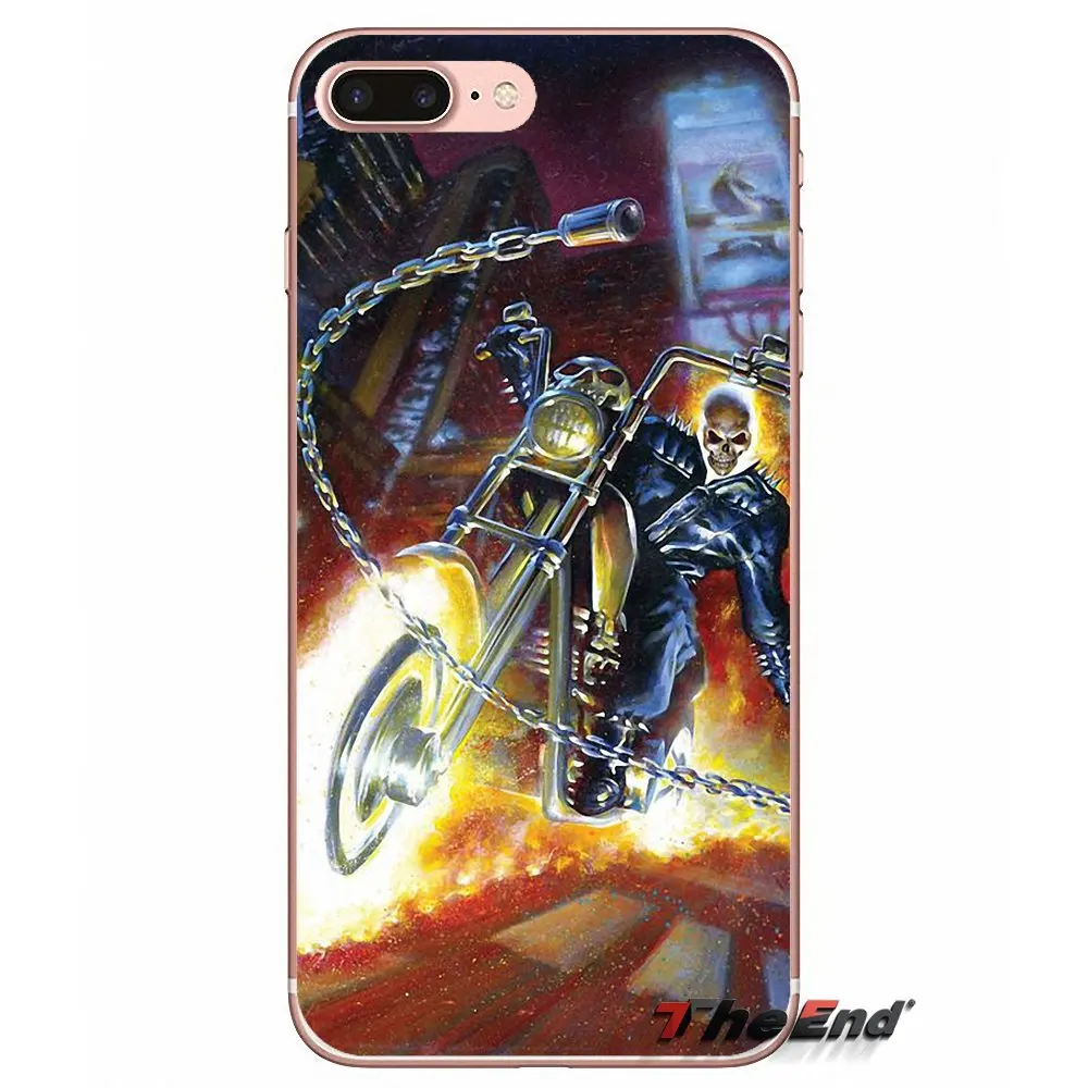 Мягкие чехлы для iPhone X 4 4S 5 5S 5C SE 6 6S 7 8 Plus Samsung Galaxy J1 J3 J5 J7 A3 A5 2016 2017 fire car Ghost Rider Head