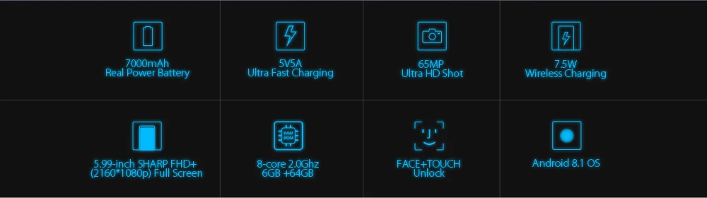 LEAGOO Мощность 5 6 Гб 64 Гб Беспроводной заряжать телефон 5,9" FHD+ безрамочный экран с ips Android 8,1 Octa Core 2X13 Мп Камера 7000 мА/ч, Батарея OTG 4G мобильный телефон