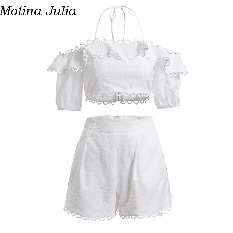 Motina Julia сексуальный белый кружевной комбинезон летний элегантный короткие