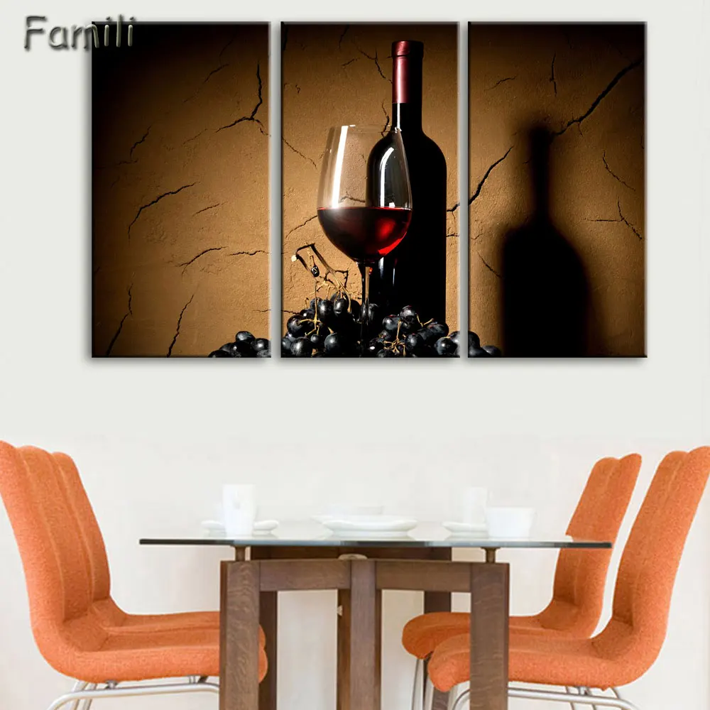 HD печатный 3-х предметный холст виноградные красные бочки для вина дубовые