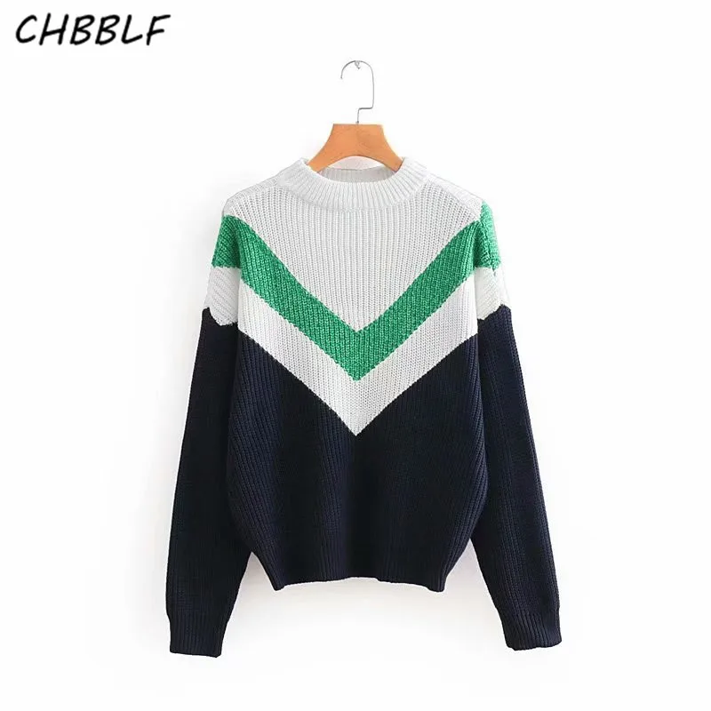 CHBBLF women elegant loose striped sweater long sleeve autumn pullovers female casual chic tops O8817 | Женская одежда