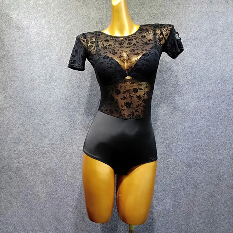 

Latin Dance Tops Ladies Leotard Rumba Cha Cha Samba Tango Short Sleeve Clothes Performance Dancewear Adult Practice Wear DN3387