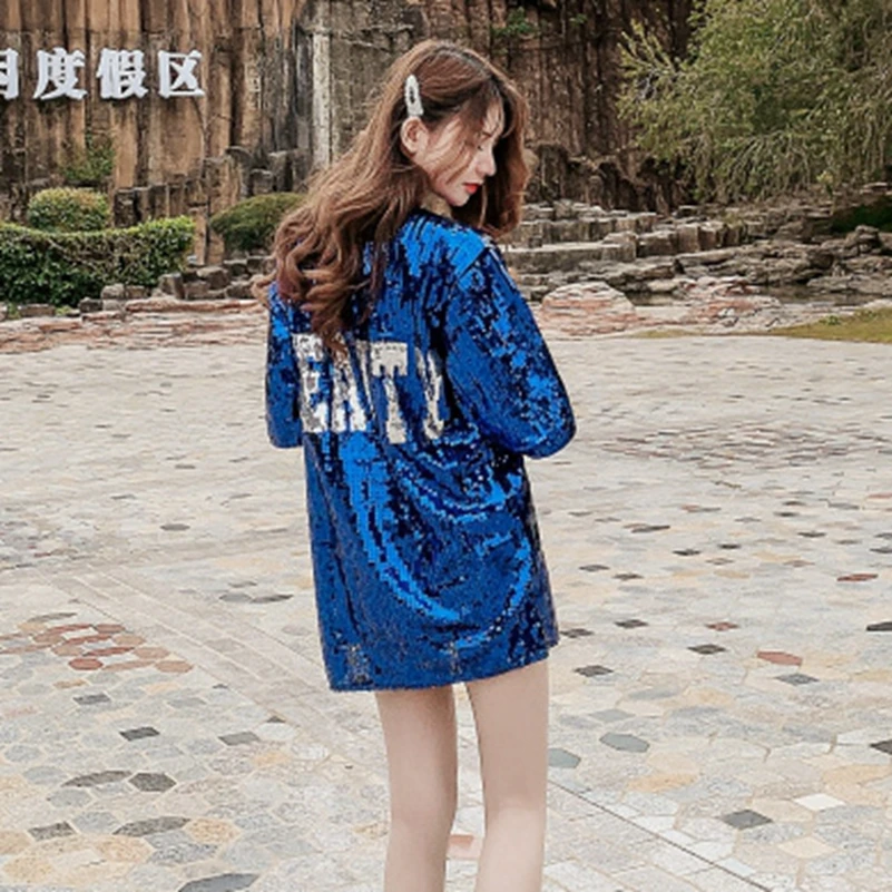 2021 модная новинка свободная мультяшная тяжелая работа Блестки Круглый вырез