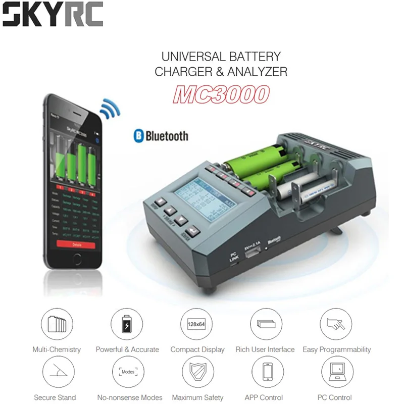 SkyRC MC3000 Bluetooth Универсальное зарядное устройство 18650 с светодиодный анализатор