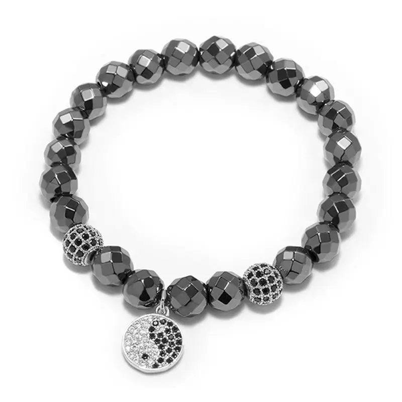 European American minimalist charm man and woman general lava volcanic stone beads Taiji figure pendant bracelet Yin Yang | Украшения и