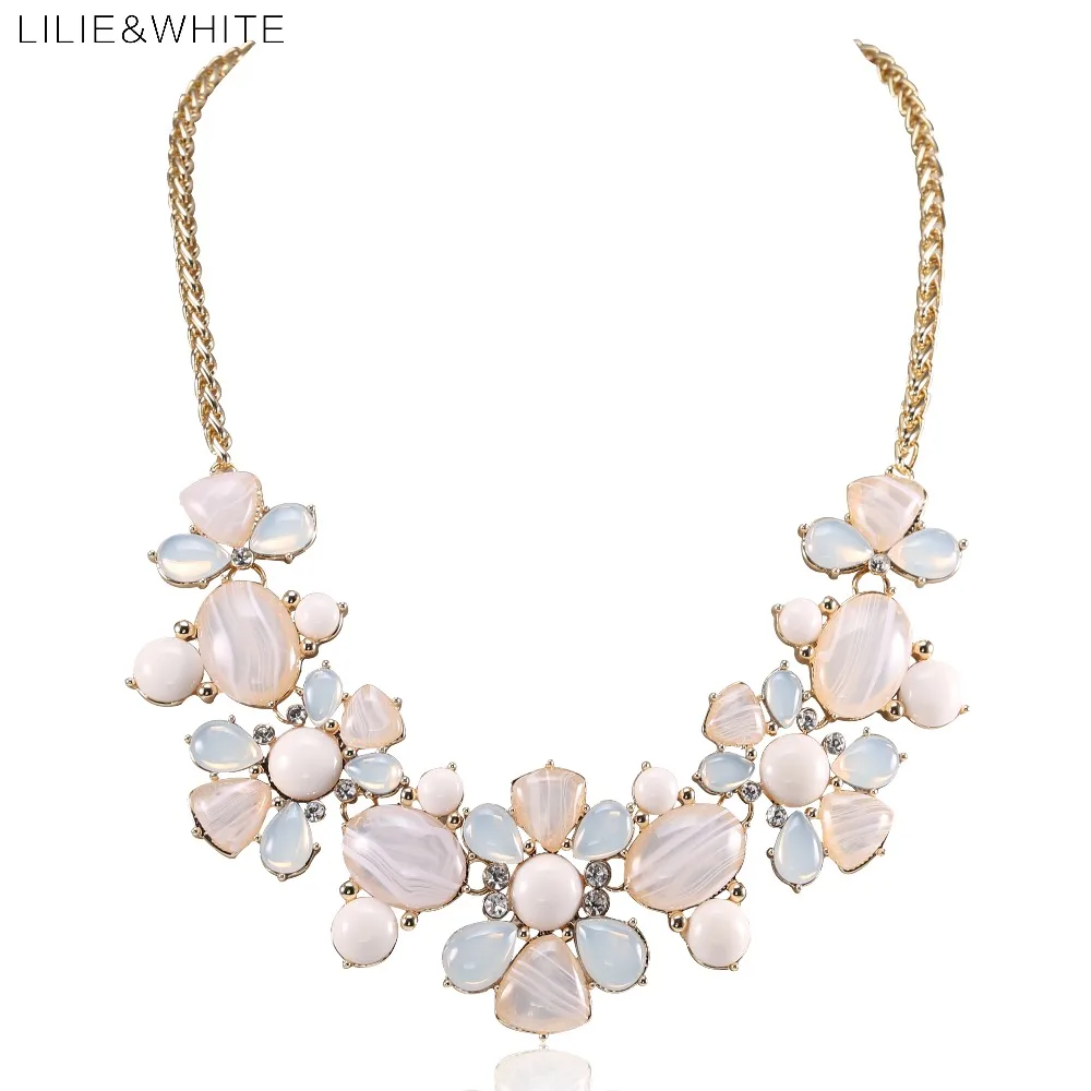 LILIE & WHITE Мода 2017 г. Смола Драгоценный цветок Макси заявление цепочки и ожерелья
