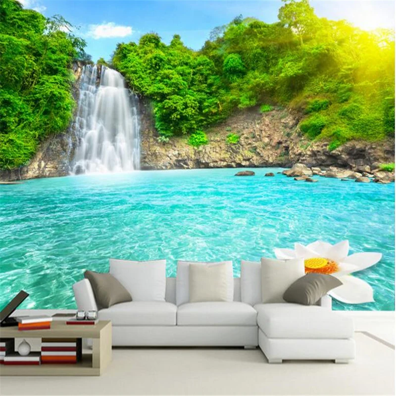 

beibehang Large custom wallpaper 3D home decoration painting waterfall river living room TV backdrop wall