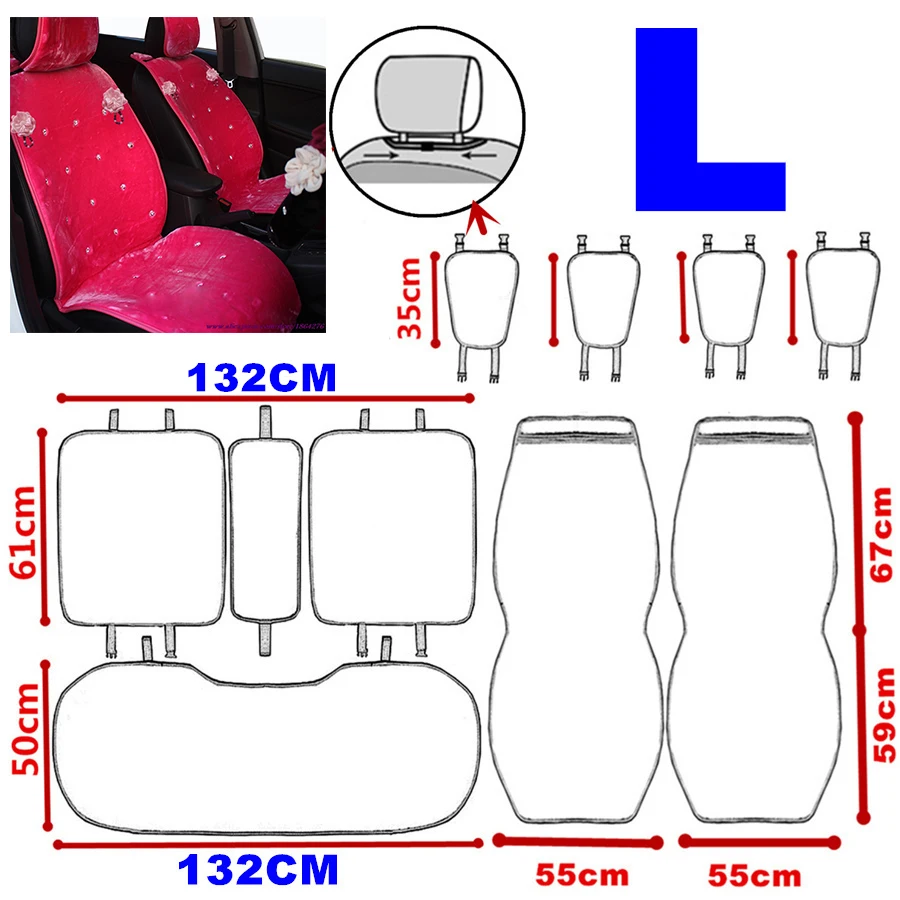 Rose L Ladycrystal милый бриллиант мягкий теплый плюш общая Автомобильная подушка, чехол для сиденья подходит для женщин, девушек и девочек. автомобильный чехол для сиденья авто стиль - Название цвета: Rose L