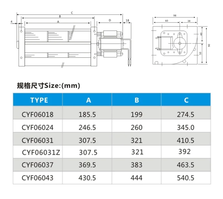 Cross flow fan elevator fan Lift axial fan Cabinet radiating fan ball bearing copper motor aluminum wind wheel CYF06018 30*185mm