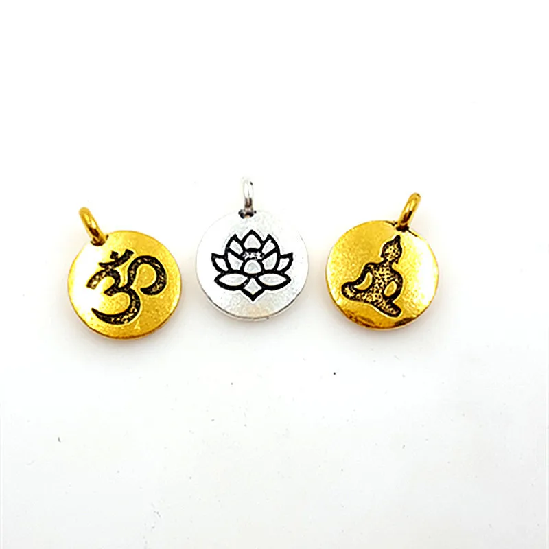 (100 шт/партия) античный серебряный/старинный золотистый милый круглый Лотос