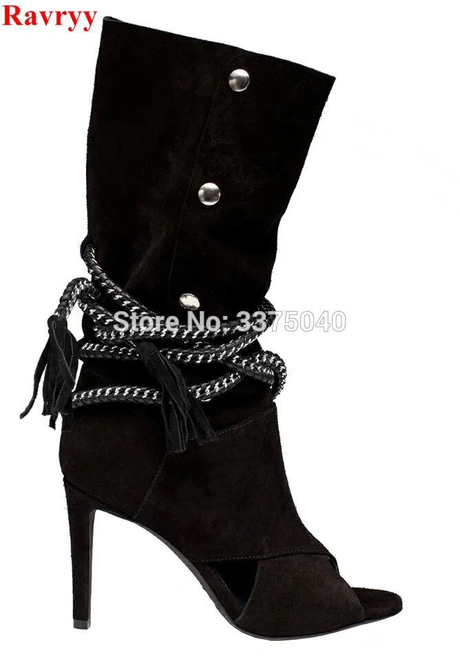 

Fashion Suede High-heeled Boots Thin Heel Peep Toe Women Gladiator Shoes High Heels Lady Chian Lace Up Boots