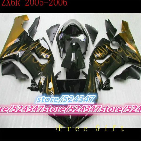 

New Abs Fairings Kit Fit for kawasaki Ninja ZX6R 636 2005 2006 05 06 6R ZX-6R 600CC Bodywork set custom black golden
