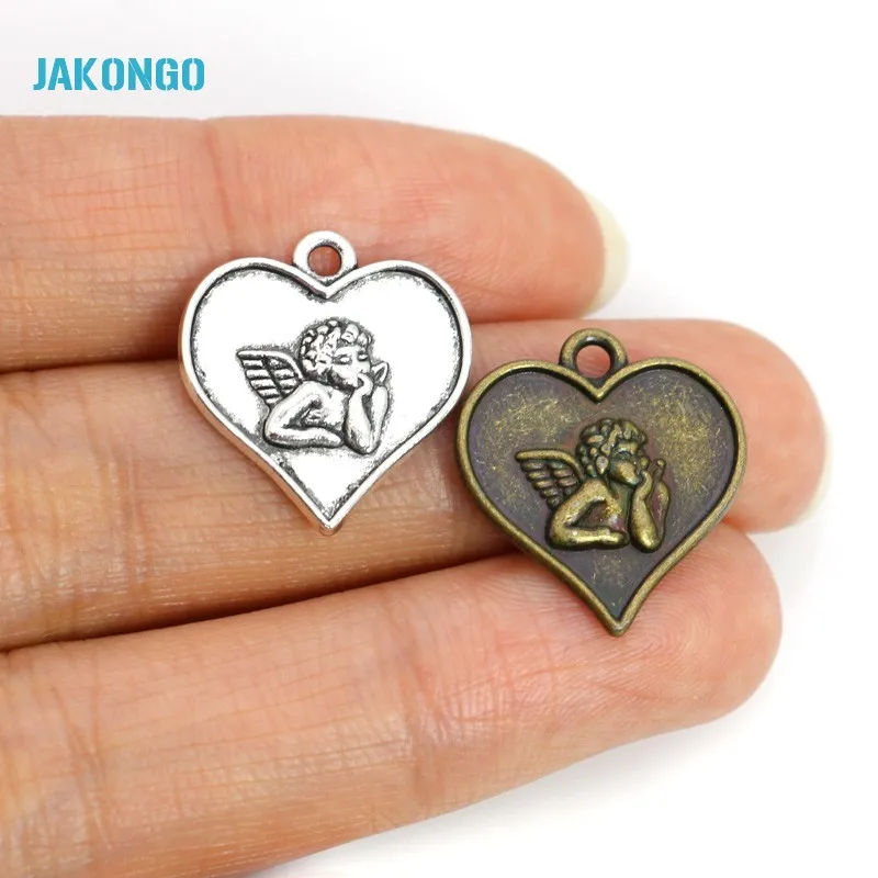 JAKONGO античное серебро/бронзовое покрытие Cupid Love Angel Heart Charms DIY Подвески ручной