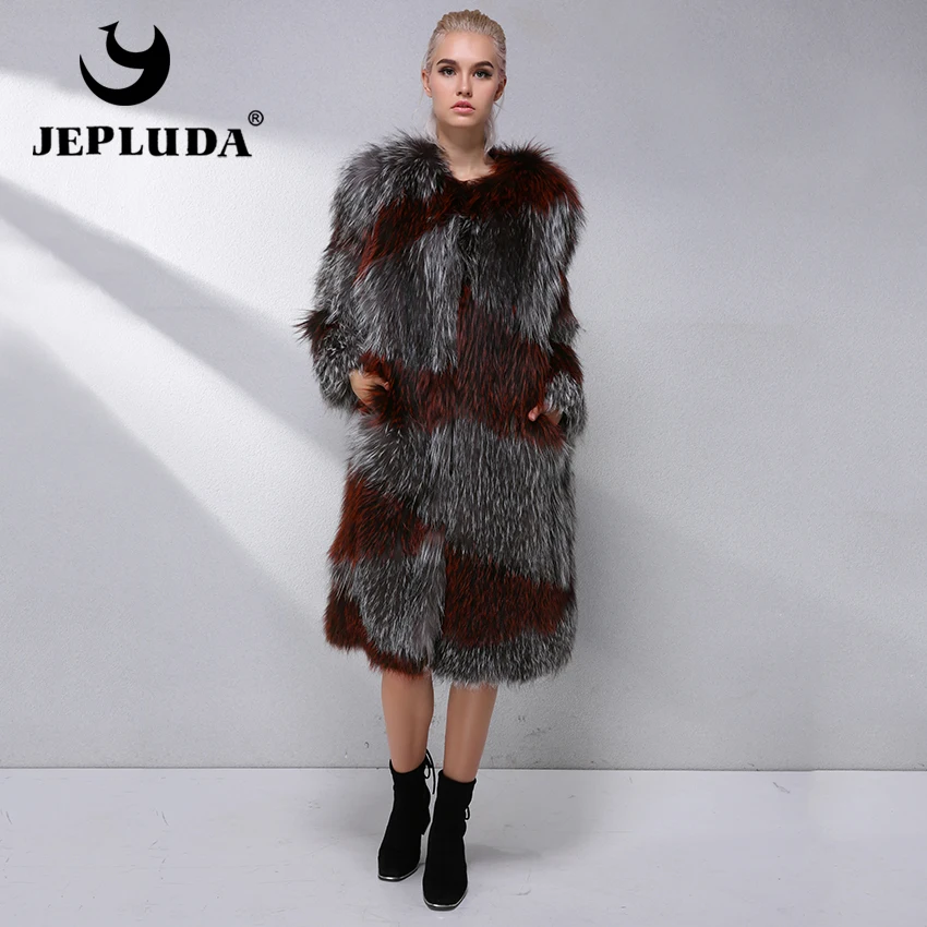 JEPLUDA Европейский Стиль Шубы Из Натурального Меха Лисы Смешанные Цвета