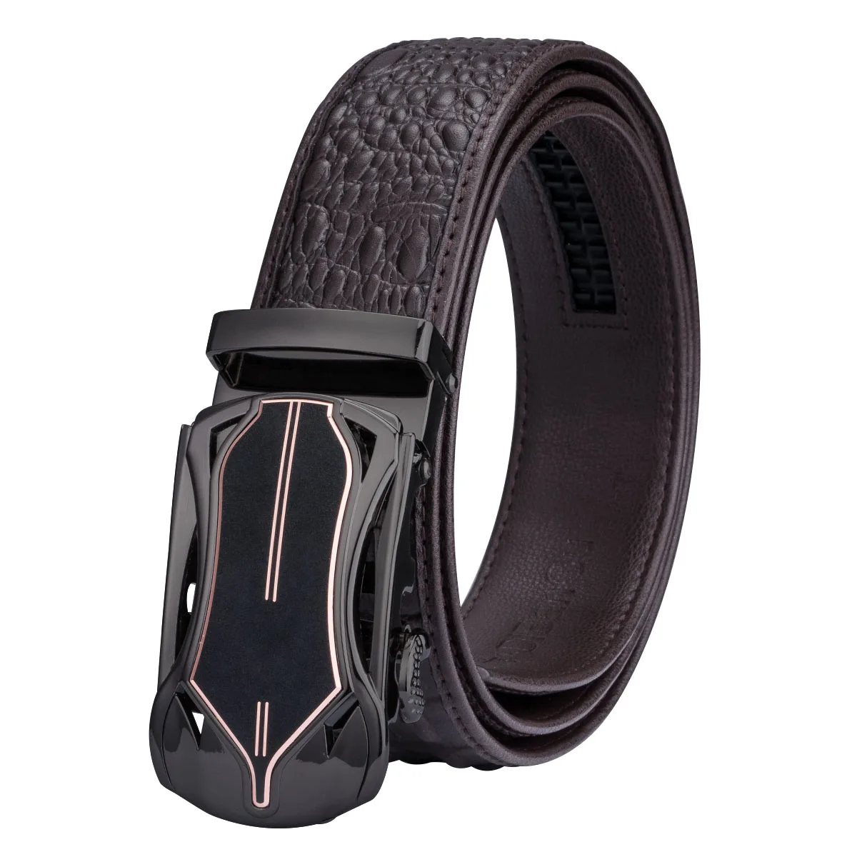PD-0038-DF-B Hi-Tie, роскошный брендовый мужской ремень, коричневый, Воловья кожа, натуральная кожа, автоматическая пряжка, ремни для мужчин, ковбой, крокодиловый ремень, джинсовый ремень - Цвет: PD-0038-DF-B