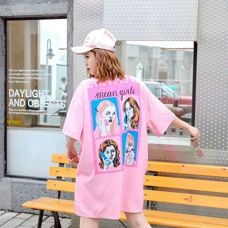 Thailand Tide brand 2019 summer new street fashion people beauty print sequins long short-sleeved t-shirt female | Женская одежда