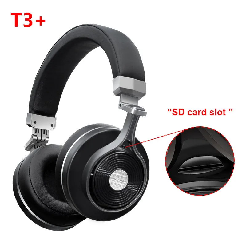 T3 Plus Bluedio T3+/T3 Plus Bluetooth наушники глубокий бас беспроводная гарнитура с SD/Memory слот для карт памяти металлический материал черный - Цвет: T3 Plus