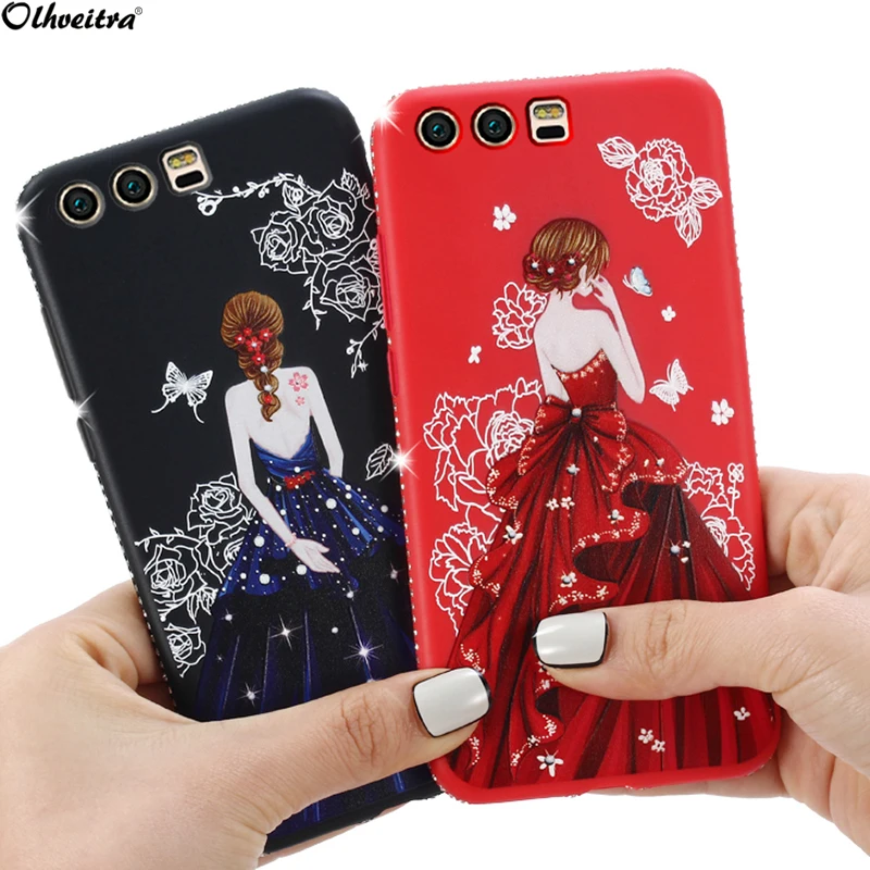 Tower Dress Backless For Huawei P20 Pro Case Girl Rhinestone Frame Pattern Lite Nova 3e Back Cover |