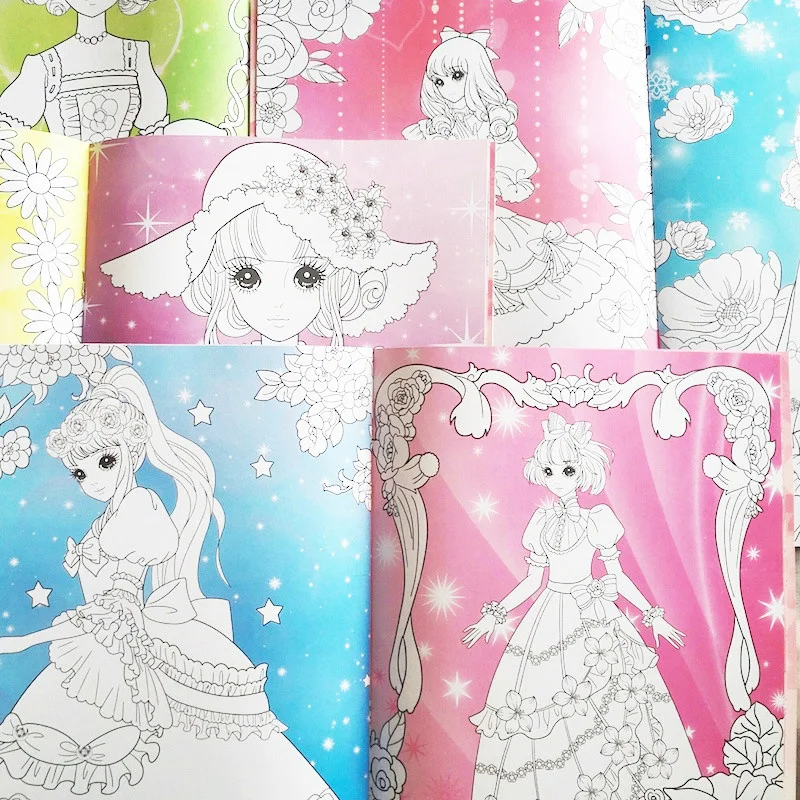 A4 Size Kawaii Princesses Coloring Books for Kids Set of 4 Painting Young Girls Kids/Adults Activity | Канцтовары для офиса и
