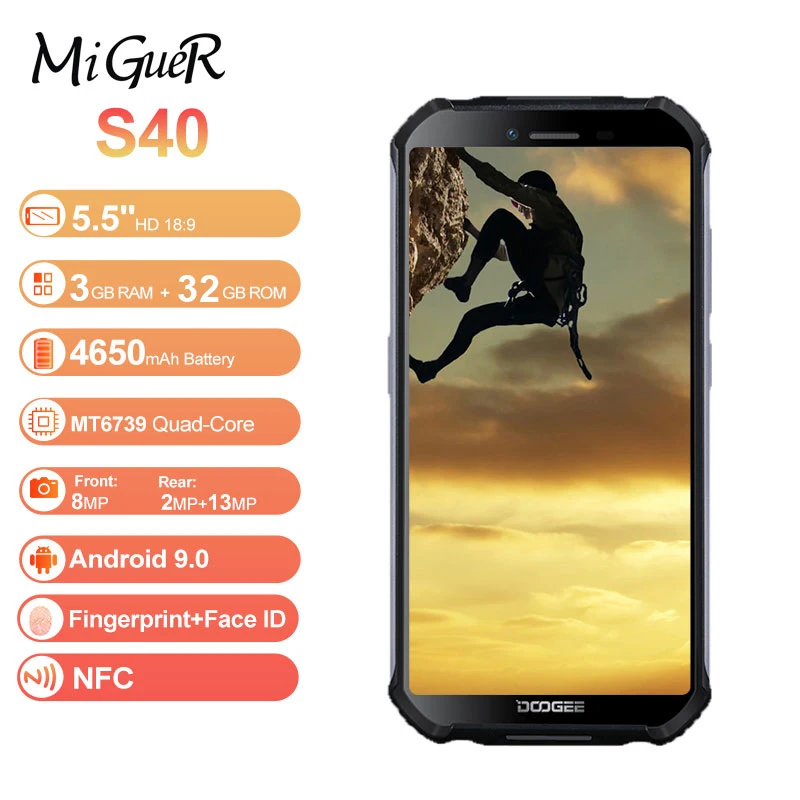 DOOGEE S40 смартфон с 5 5-дюймовым дисплеем четырёхъядерным процессором MT6739 ОЗУ 3 ГБ