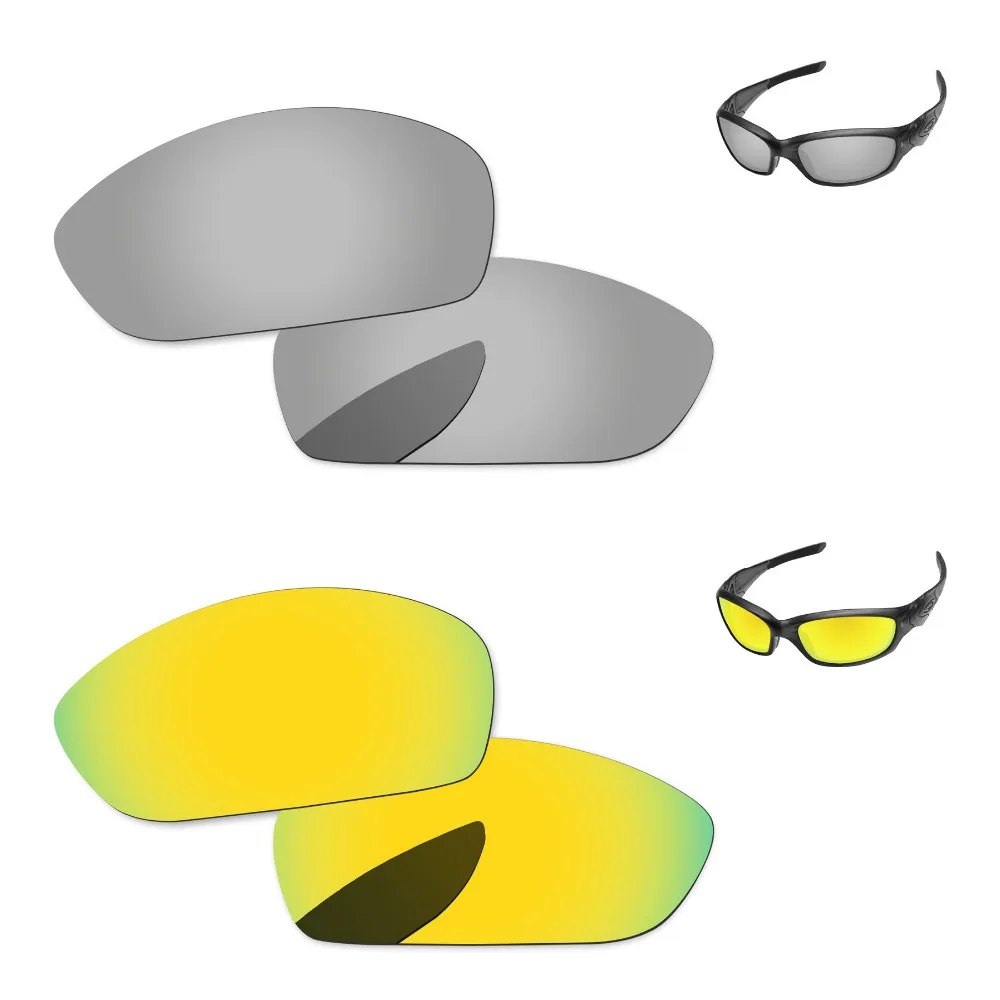 

Серебристые и золотые 2 пары зеркальные поляризованные Сменные линзы для прямой куртки 2007 солнцезащитные очки в оправе 100% UVA & UVB защита