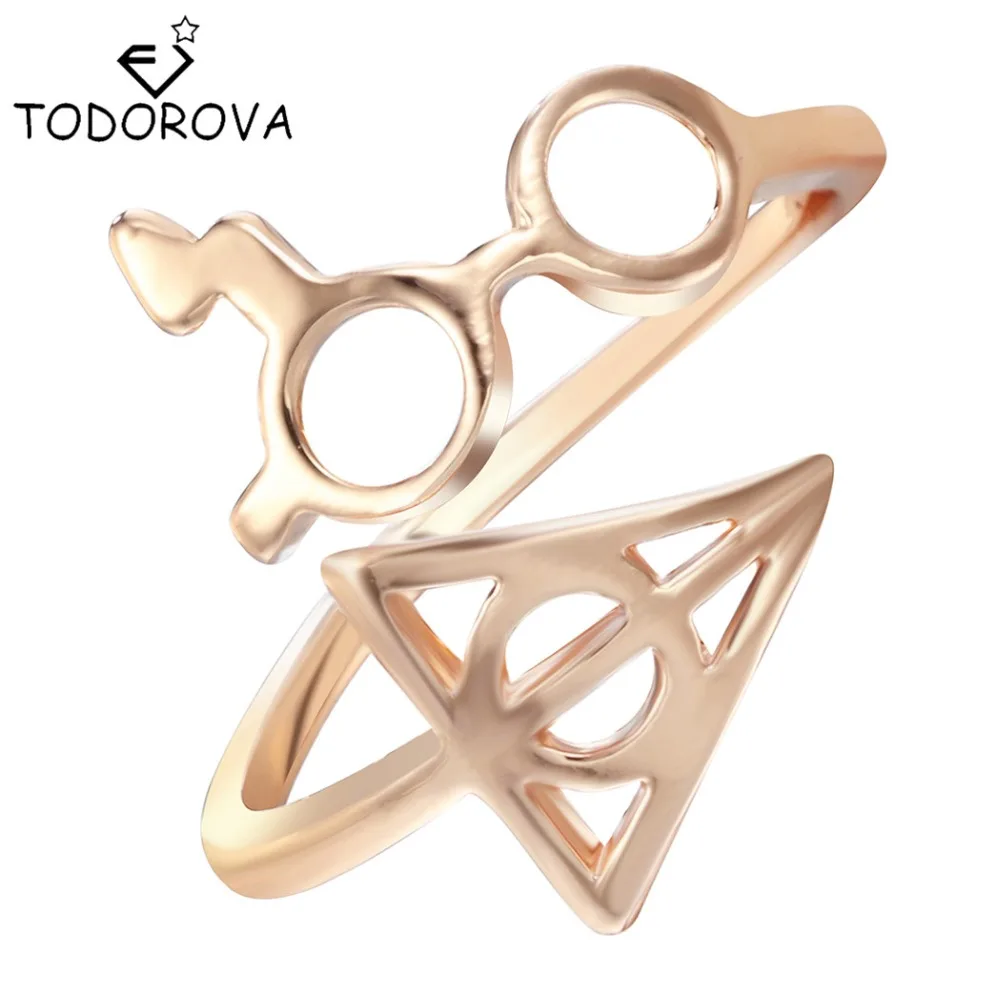 

Todorova Wholesale Fashion Rings Female Lightning Scar Glasses Deathly Hallows Rings for Women Girl Christmas Gift