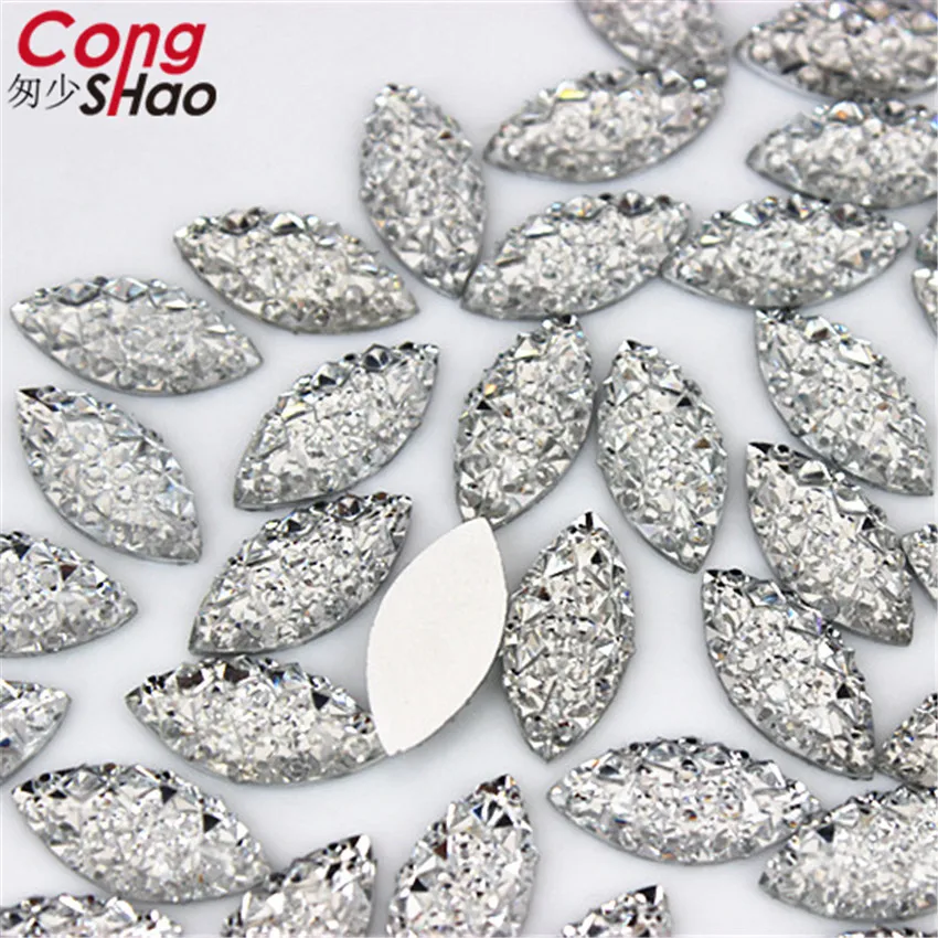 Стразы с плоским основанием из хрустальной смолы размером 7*15 мм 100 шт. блестящие