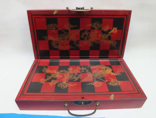 Изысканный китайский классический деревянный кожаный ящик с старинными