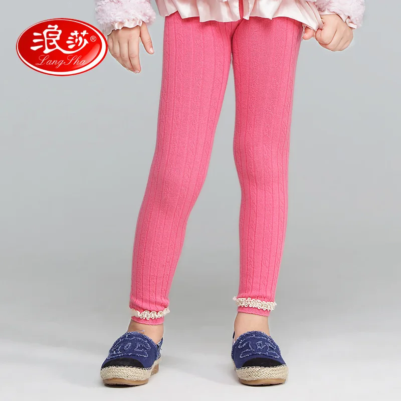Autumn and winter child girl leggings Crochet Cable Knit combed cotton twisted rope kids ankle-length with lace rim | Мать и ребенок