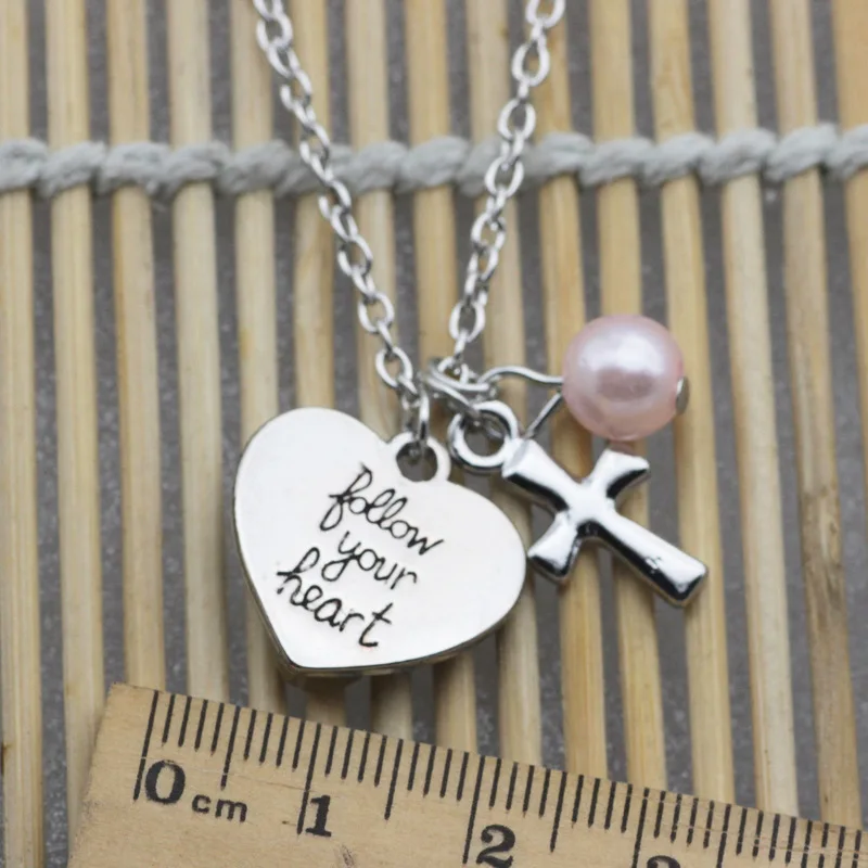 

10PCS Fashion Simple Heart Lettering Necklace follow your heart Inspirational Cross Necklace Jewelry