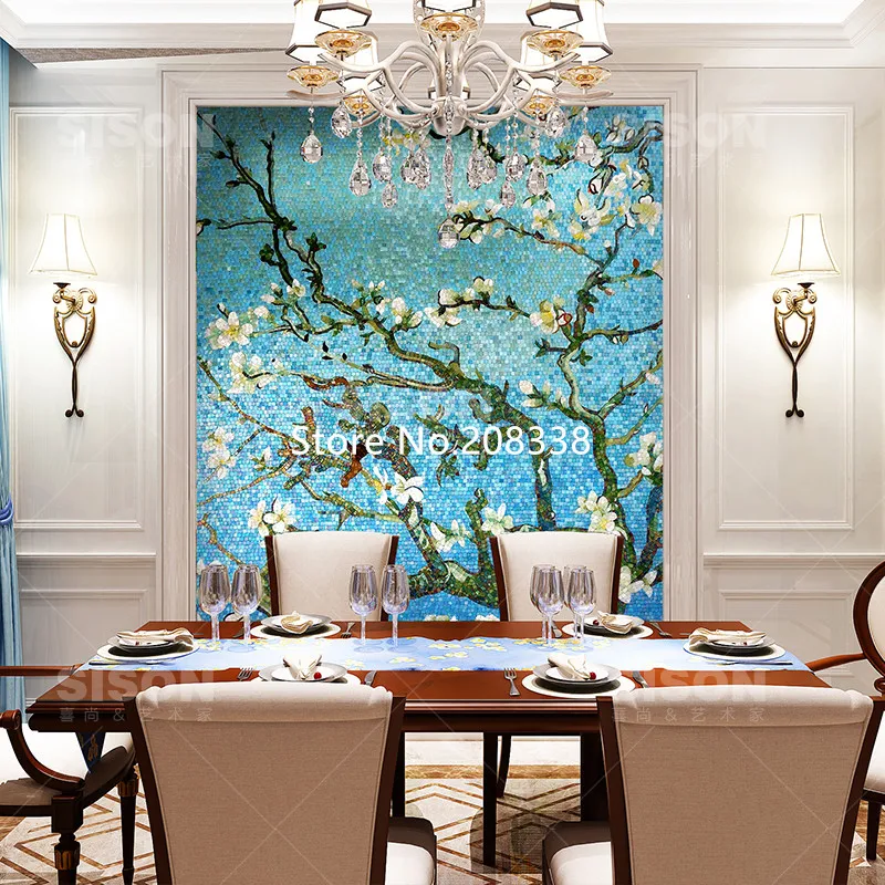 Изображение стеклянной мозаичной плитки Van Gogh абрикосового дерева|tiles pattern|tiling