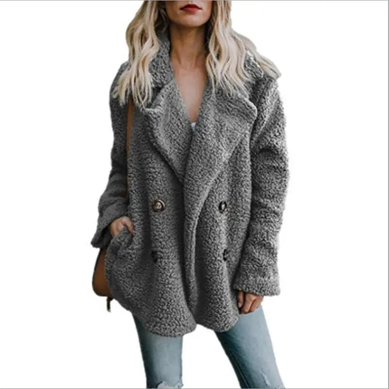 Dark Gray Зимнее однотонное пальто женское осеннее свободное теплое пальто с широким отворотом Женский Повседневный джемпер женское Свободное пальто из смеси шерсти для женщин - Цвет: Dark Gray
