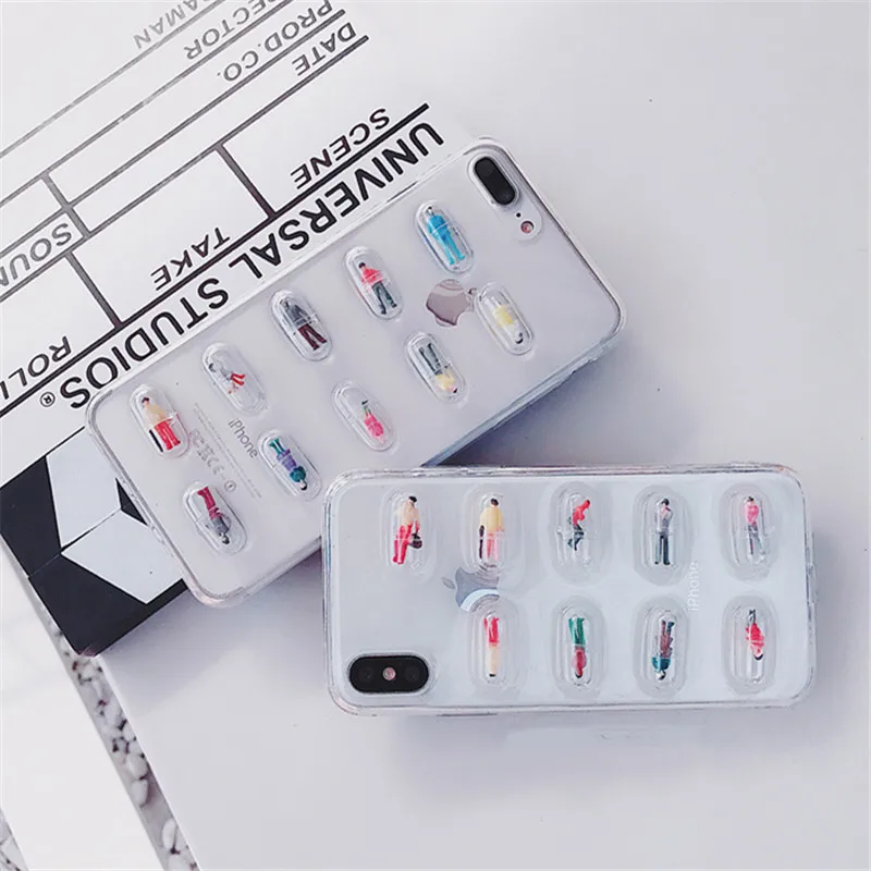 Cute Colorful Capsule Doll Phone Case For iPhone X 7 6 6S 8Plus Cartoon Clear TPU case XS MAX XR Fashion Back Cover |