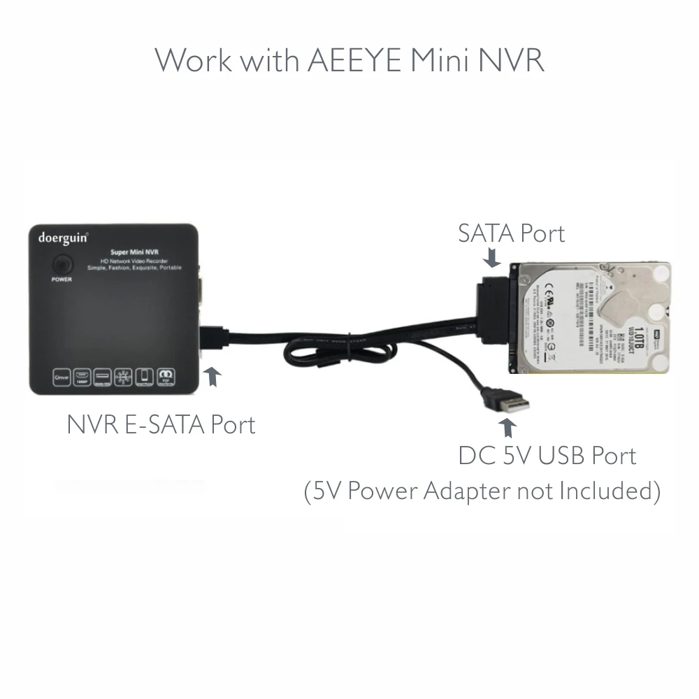 Doerguin SATA E-SATA кабель для мини PoE NVR E-SATA Порты и разъёмы расширительный бак для внешний 2,5 дюймов жесткого диска SATA HDD с помощью внешнего DC5V Питание