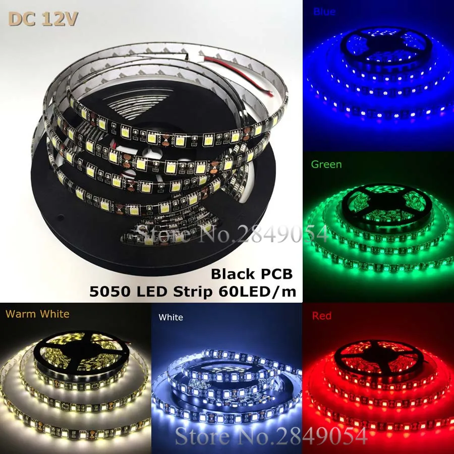 СВЕТОДИОДНЫЕ Полосы 5050 Черный ПЕЧАТНОЙ ПЛАТЫ DC12V Гибкий Свет 60 LED/м 5 м/лот RGB LED