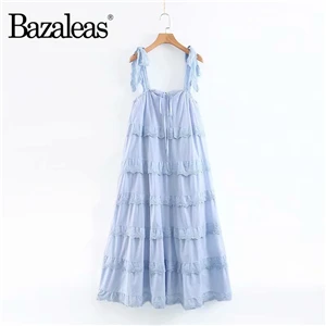 S2 blue Bazaleas винтажное летнее платье с открытой спиной, кружевное лоскутное женское платье, модное пляжное большое плиссированное платье vestidos, Прямая поставка - Цвет: S2 blue