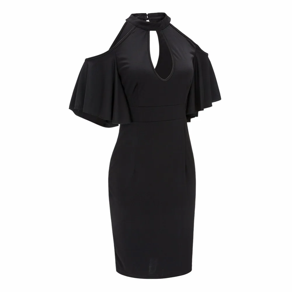Черный Cold Shoulder Halter Средства ухода за кожей шеи большой Размеры Bodycon платье
