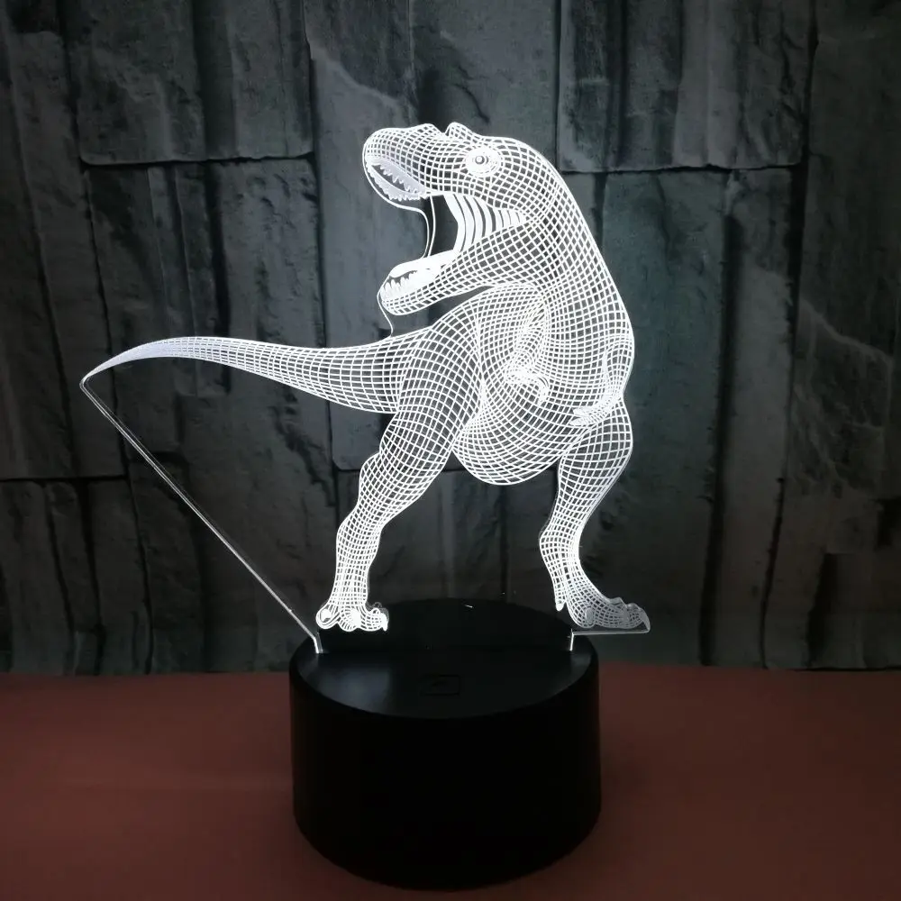 Светодиодный ночсветильник с динозавром 3D иллюзия 7 цветов сенсорная база USB