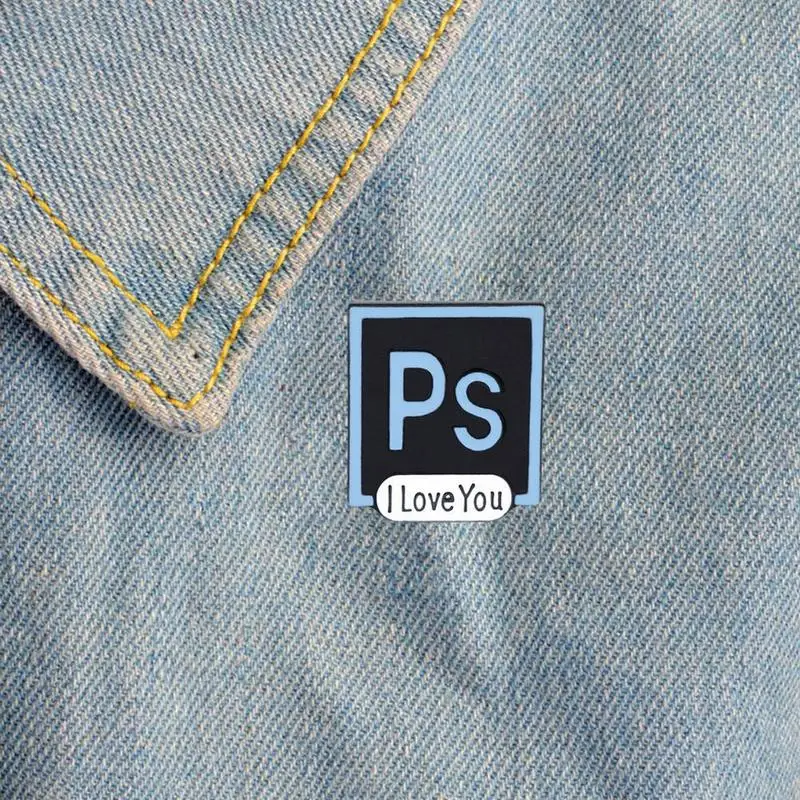 1pcs Illustrator Photoshop Pins AI PS Enamel Pins Brooches I Love You Brooch Toolbar Lapel Pin for Designers and Artists