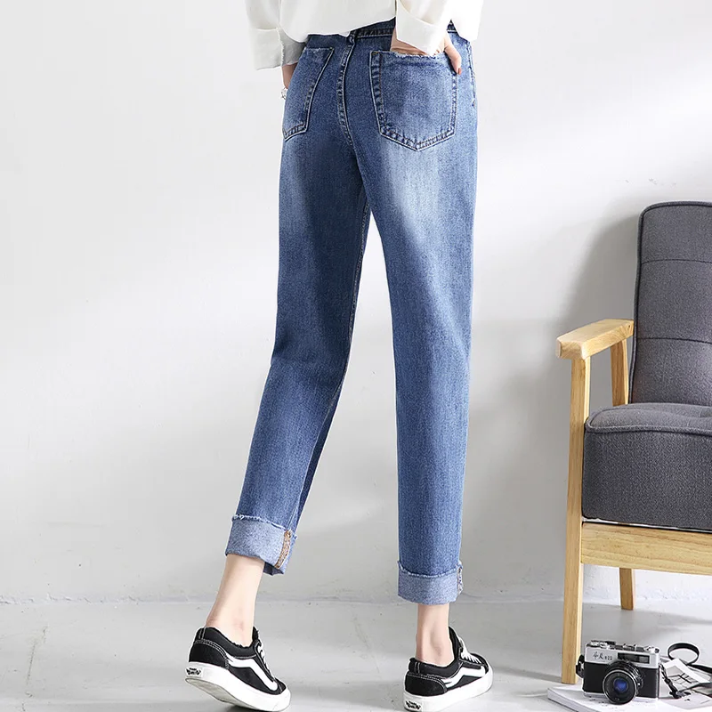 Высокое качество осень Для женщин Высокая Талия джинсовые штаны-шаровары
