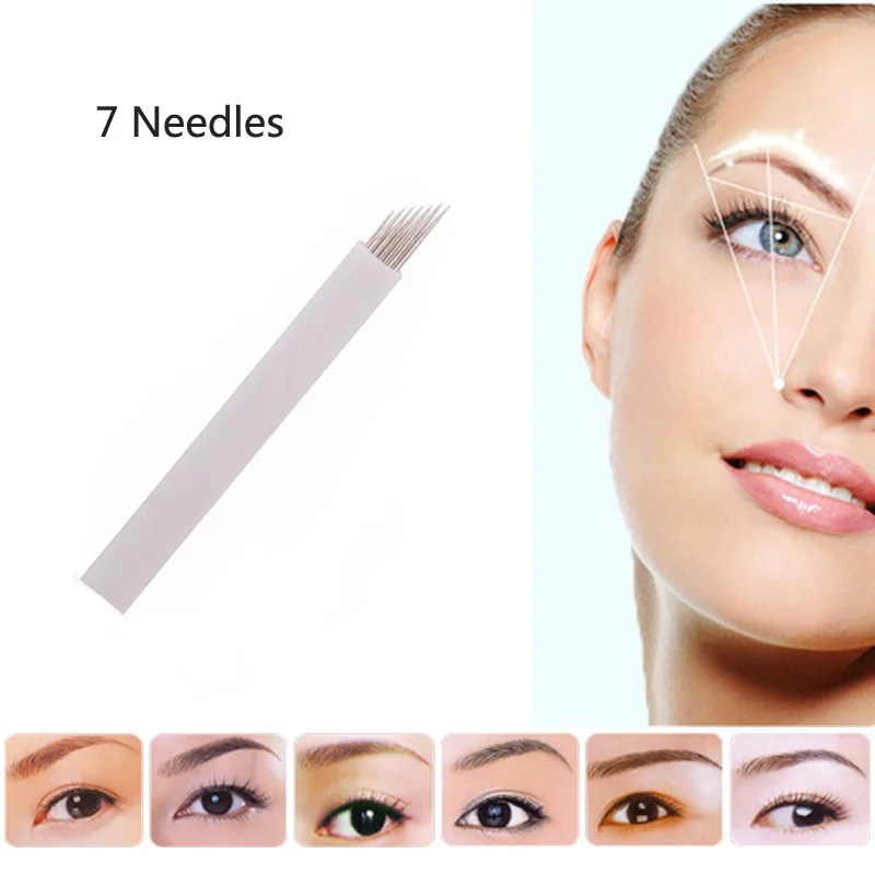 Tattoo Needle 100PCS 7 Pin Permanent Makeup Eyebrow Tatoo Blade Microblading Needles For 3D Embroidery Manual Pen Machine | Красота и