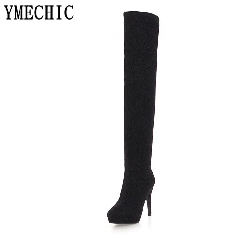 Модные обтягивающие сапоги YMECHIC на тонком каблуке эластичные блестящие
