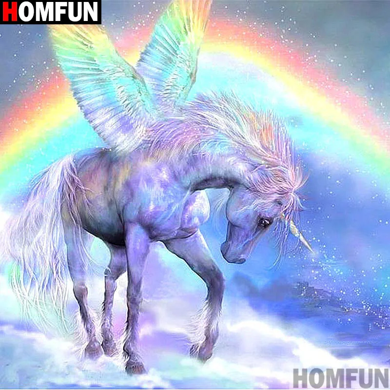 Алмазная 5d картина HOMFUN Ангел Единорог вышивка крестиком полное покрытие