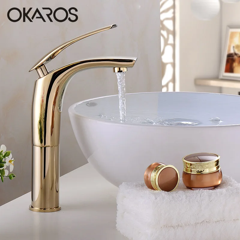 Gold OKAROS элегантный красочный кран для ванной комнаты, твердый латунный хромированный золотой кран для горячей и холодной воды, кран для раковины, смеситель Torneira M055 - Цвет: Gold